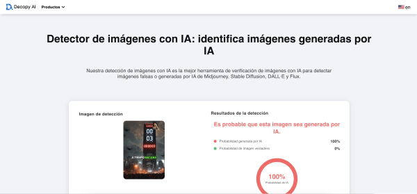 Fuente: Captura de pantalla de la herramienta de detección de IA. 